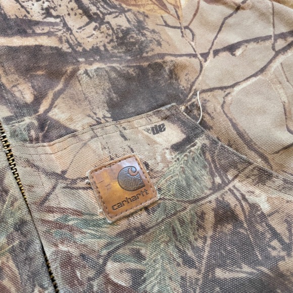 VTG 90s Carhartt J221 CAP Camo Realtree Hooded Duck Canvas Active Jacket M Faded - Picture 6 of 11